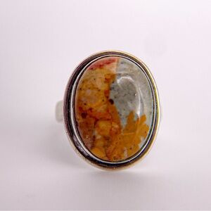 Sterling Silver 925 Jasper Oval Handmade Bezel Set Cabochon Ring. Size 7.
